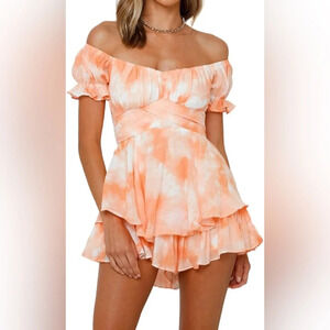 Linsery Women Boho Off Shoulder Romper Shorts Summer Floral Ruffle Jumpsuit NEW